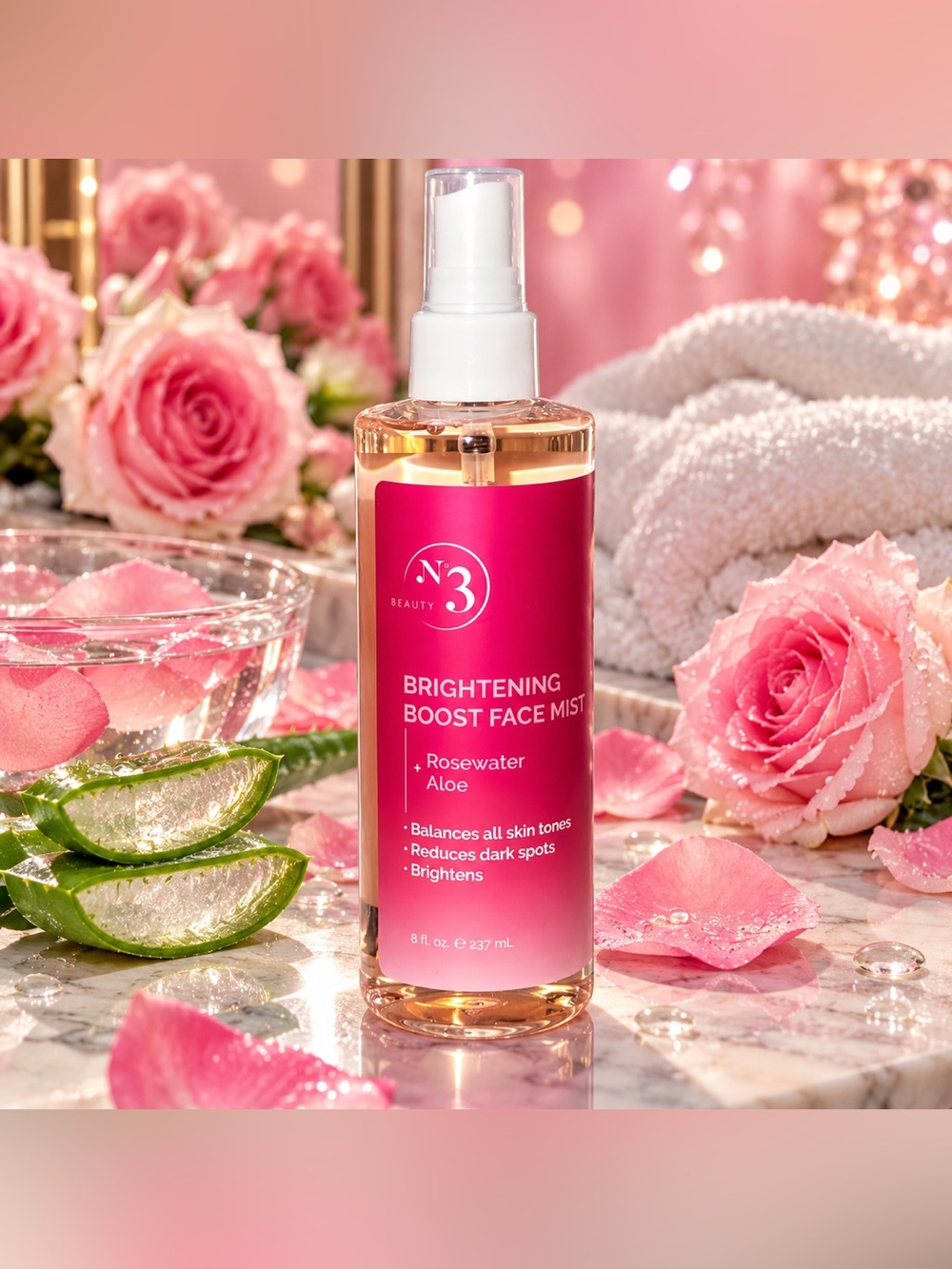 ✨ N°3 Beauty Brightening Boost Face Mist – Rosewater + Aloe | 8 oz / 237 mL ✨